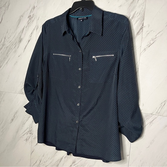 Jones New York Dotted Button Up Navy Blouse Top SZ 2X - Picture 2 of 6